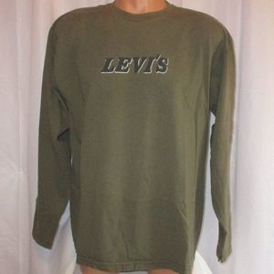 Vintage LEVI Graphic Word Long Sleeve Cotton Tee XL Green Sleeve Hit